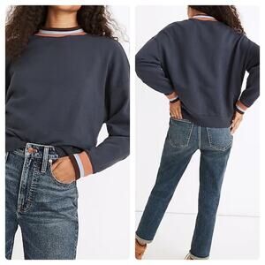 Madewell Re sourced Cotton Studio Ringer Mockneck Sweatshirt Dark Baltic